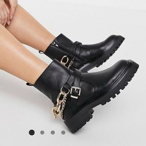 Edgy Ankle Boots with Gold Chains by ASOS